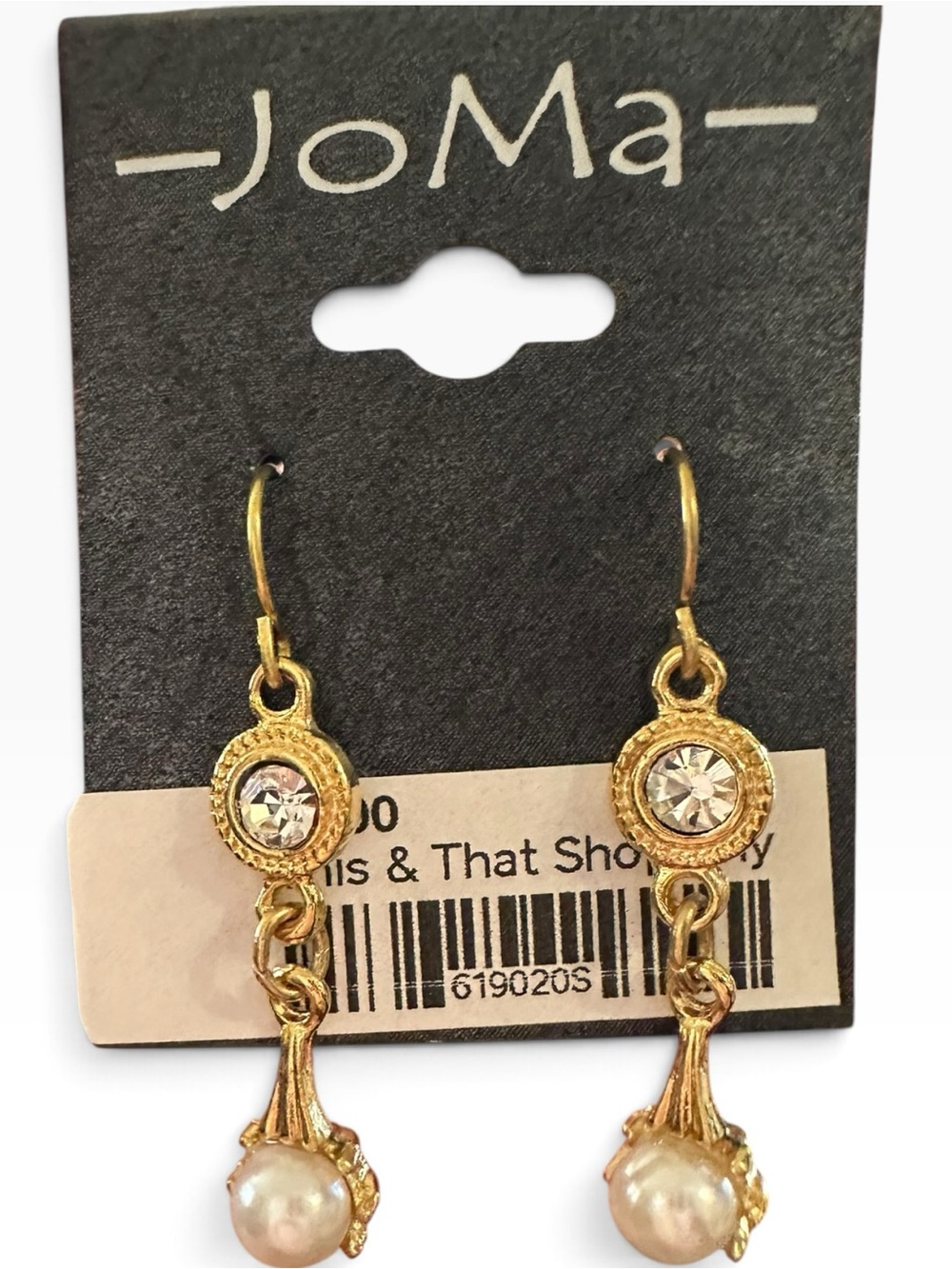 Joma Jewelry Gold Tone Dangle Earrings Clear Crystal Faux Pearl Drop USA